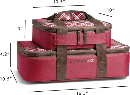 Miniatura 3 de Rachael Ray Lugger Duo, Porta cacerolas aislado para alimentos calientes o fríos, bolsa térmica de lasaña para comida de bolsillo, fiestas, pícnic