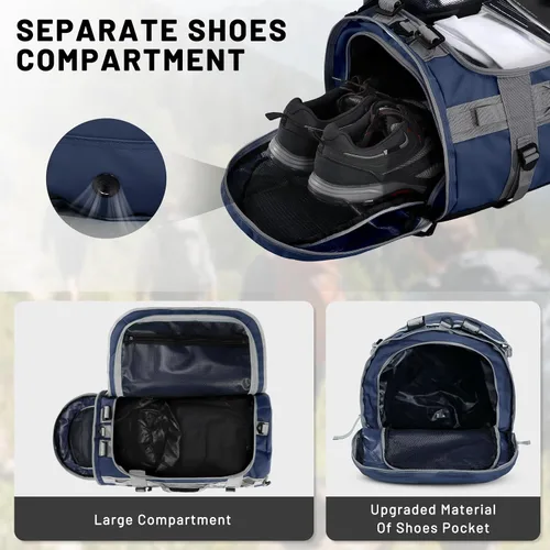 Miniatura 3 de MIER Mochila deportiva grande con compartimento para zapatos, resistente y resistente al agua, azul marino, 45L