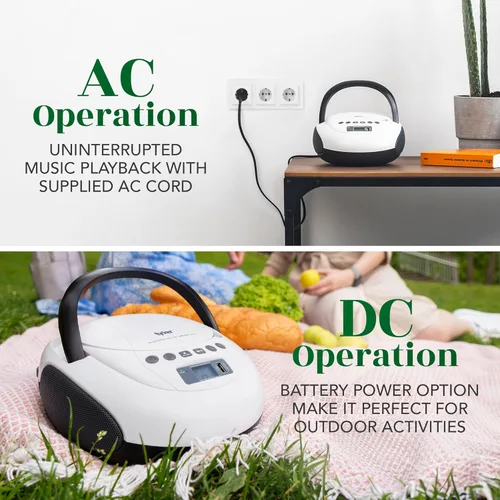 Miniatura 7 de Tyler Reproductor de CD portátil Boombox con radio FM, Bluetooth y puerto USB Sonido estéreo claro Compatible con CD-R/RW y MP3 CDs Entrada
