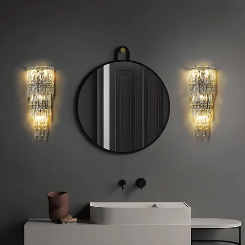Miniatura 2 de Apliques de pared, modernos apliques de pared de cristal para interiores, lámpara de pared cromada de lujo, lámpara de pared K9 con gotas de cristal