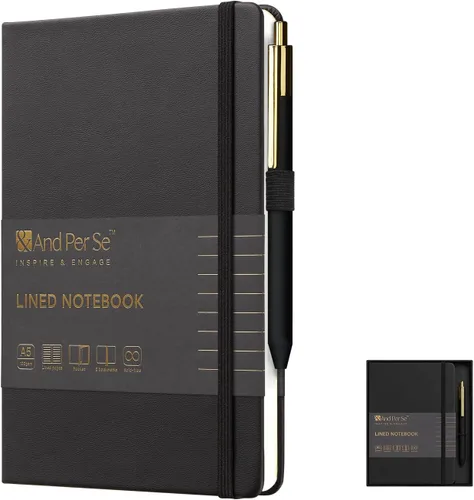 Miniatura 13 de &And Per Se Juego de diario y bolígrafo forrados, cuaderno A5 de tapa dura de cuero con bolígrafo y juego de papelería, 160 páginas de 3.53 oz/m²