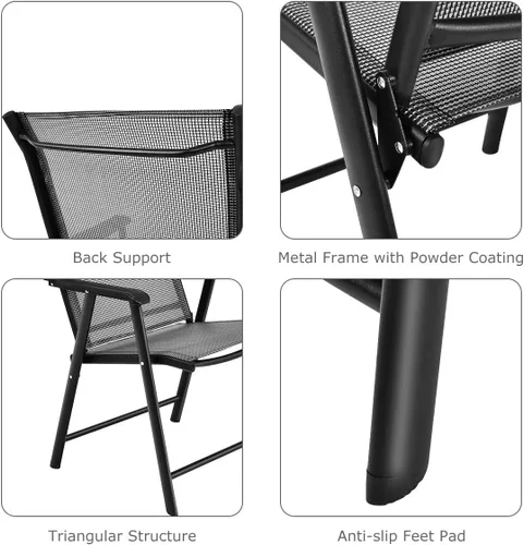 Miniatura 7 de S AFSTAR - Sillas plegables para patio, silla portátil con reposabrazos para exteriores, jardín, jardín, piscina Gris