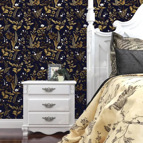 Miniatura 2 de Papel tapiz floral vintage azul marino oscuro extra largo, 17.5 pulgadas x 393 pulgadas, papel de contacto bohemio pelable, papel de pared botánico