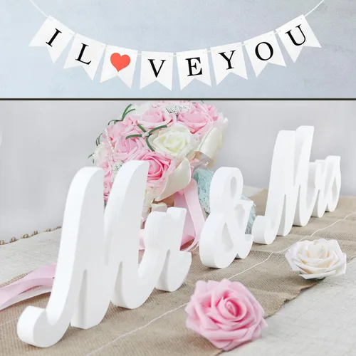 Miniatura 10 de Mr and Mrs Signs - Decoración de mesa de boda, letras independientes de madera para accesorios de fotos, decoración rústica, regalo de fiesta