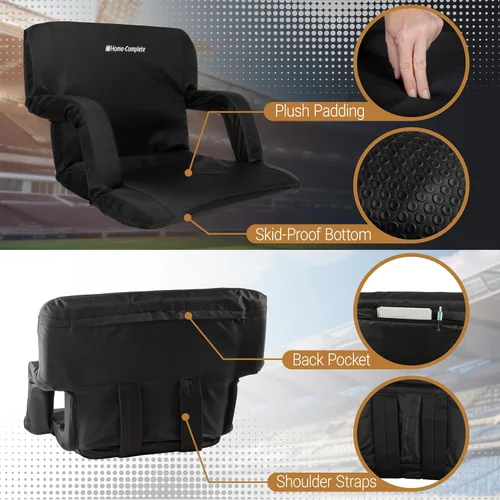 Miniatura 5 de Almohadón ancho reclinable para estadio con respaldo, reposabrazos, 6 posiciones ajustables y correas de transporte - Asientos portátiles
