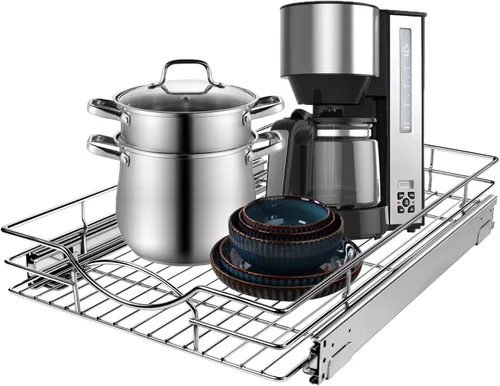 Miniatura 8 de Sikarou Organizador de gabinete extraíble, estantes extraíbles de gabinete de cocina resistente, cesta de alambre deslizante para armarios