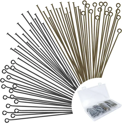 600 Piezas Alfileres de Cabeza Plana de Ojo de 2 Pulgadas para Hacer Joyas DIY, Alfileres de Cabeza Rectos de Bronce y Metal Negro para Manualidades