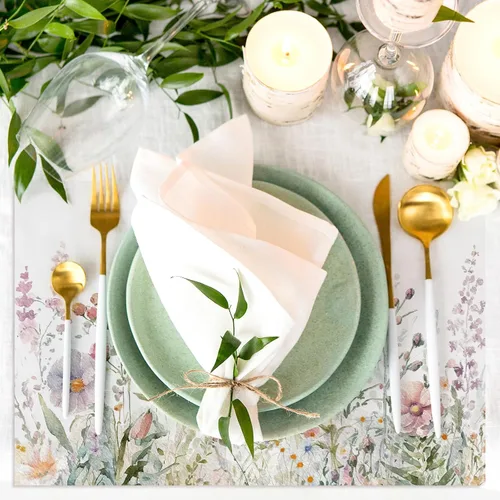 Miniatura 3 de AnyDesign Paquete de 50 manteles individuales desechables de papel floral de acuarela de flores silvestres de 11 x 17 pulgadas, manteles