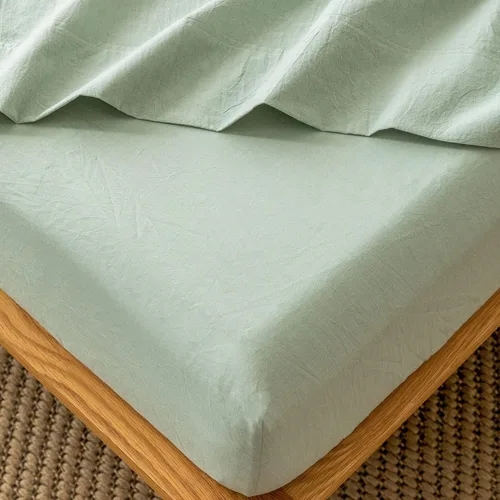 Miniatura 16 de MooMee Sábana bajera ajustable de solo 100% algodón lavado con textura parecida al lino, transpirable, duradera, suave, cómoda, bolsillo profundo