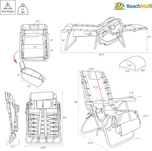 Miniatura 2 de Mochila acolchada de alta resistencia para adultos con reposapiés y bolsa enfriadora Coloque plana, 5 posiciones reclinables Bolsa térmica