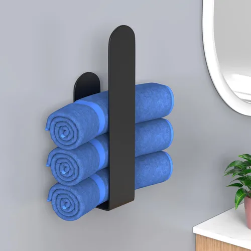 Miniatura 7 de HUFEEOH Toallero de mano – Barra de toalla de mano negra, barra de toalla de baño autoadhesiva de acero inoxidable, adhesivo para pared Negro