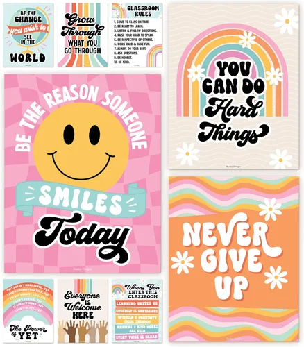 Miniatura 16 de Hadley Designs Póster motivacional para decoración de aula, 9 pósteres de aula de mentalidad de crecimiento, decoración de pared inspiradora
