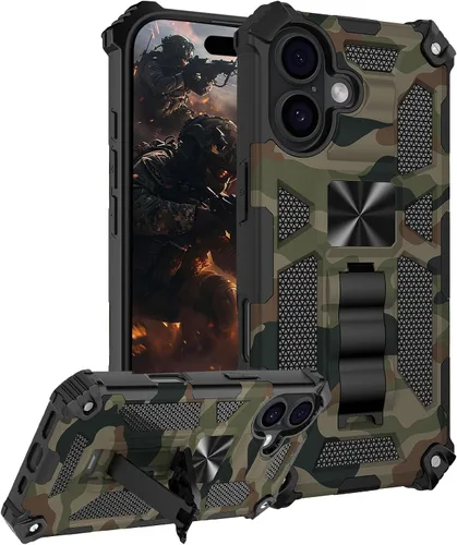 Miniatura 30 de CCSmall Funda de camuflaje para Apple iPhone 14 para hombres, protección resistente a prueba de golpes con función atril para iPhone 14 MC verde