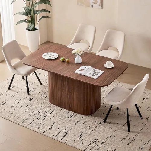 Miniatura 21 de Juego de 4 mesas de comedor grandes de 63 pulgadas para 4, esquinas redondeadas, mesa de cocina rectangular moderna de madera con sillas Boucle