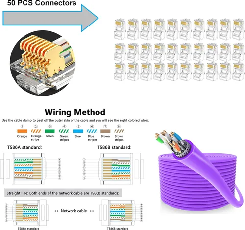 Miniatura 6 de LEATBUY - Kit de herramientas de crimpado RJ45, CAT6 CAT5, conector de paso de 50 piezas, cubierta de 50 piezas, probador de cables de red, cortador