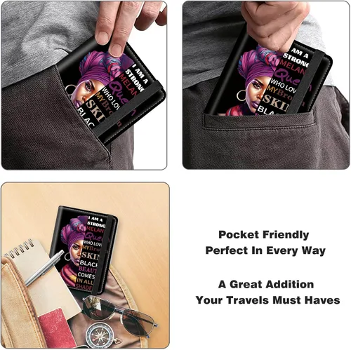 Miniatura 6 de RYUITHDJP Combo de portatarjetas de pasaporte y vacunación con bloque de señal RFID, diseño de belleza de niña negra, funda de cuero para tarjeta