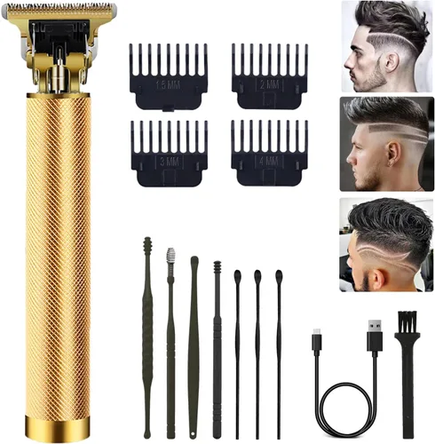 Miniatura 9 de Cortapelo para hombres, kit profesional recargable inalámbrico dorado con peines guía