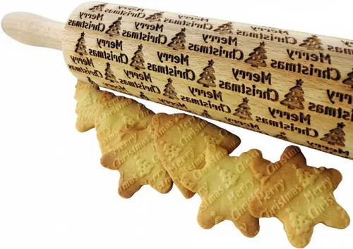 Miniatura 18 de Rodillo de amasar con relieve de ángeles navideños FELIZ NAVIDAD para decorar galletas de jengibre navideñas
