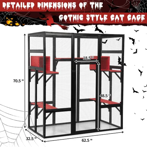 Miniatura 5 de Nyeekoy Refugio de gato al aire libre de madera grande de 71 pulgadas con perchas y condominios, casa para gatos con techo impermeable, refugio