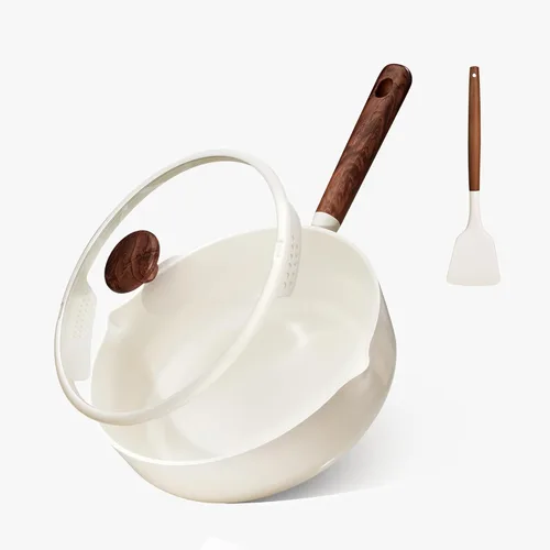CAROTE Sartén antiadherente con tapa, sartén profunda con revestimiento de cerámica de 11 pulgadas, sartén para saltear de 5QT con tapa colador y