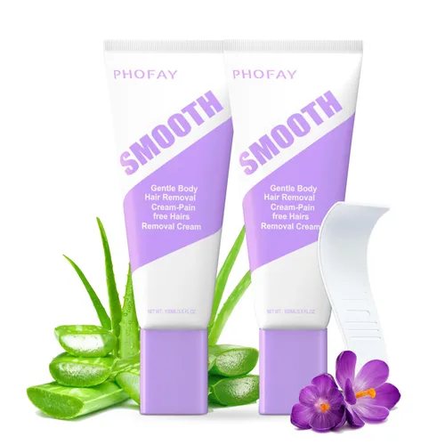 PHOFAY Crema depilatoria para pieles sensibles, mujeres y hombres, acción rápida, recomendada por dermatólogos con aloe y ácido hialurónico para