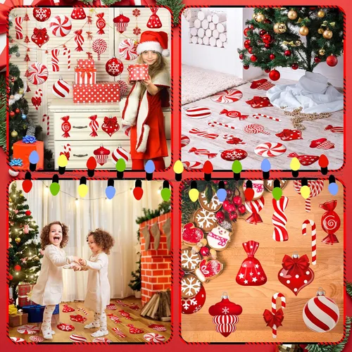 Miniatura 6 de Yulejo 65 calcomanías de Navidad para el suelo, calcomanías de pared de menta, calcomanías de bastón de caramelo, decoraciones de piruletas grandes