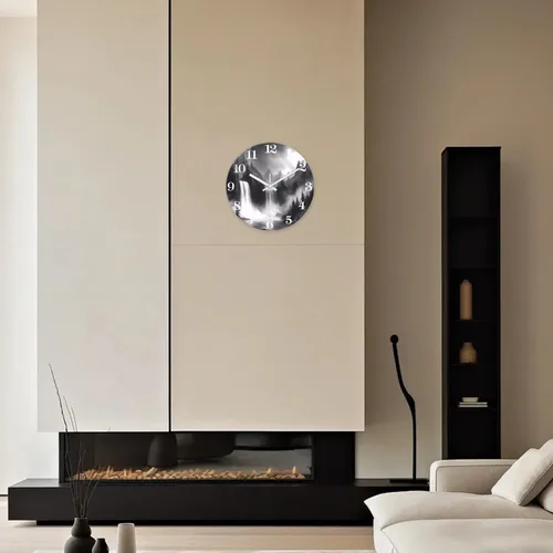Miniatura 2 de XNM Relojes de Pared de Paisaje Natural para Baño, Funciona con Pilas, 30.5 cm, Negro y Blanco, Redondo, Silencioso, sin Tictac, de Vidrio, Pequeño