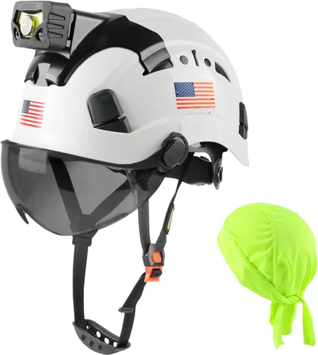 Miniatura 12 de GREEN DEVIL Casco de seguridad con luz recargable para faros delanteros y forro para casco, correa para barbilla, para hombre, ventilada, para Negro