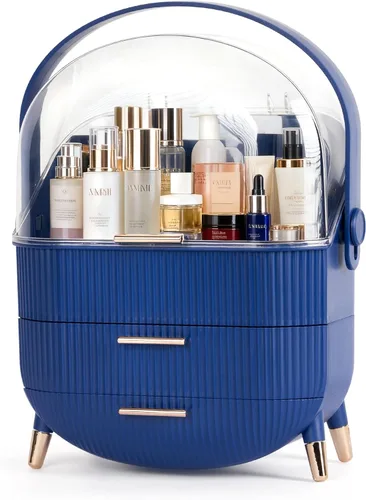 MASSY Caja de almacenamiento de maquillaje con forma de huevo (Oval), organizador portátil de cosméticos de tocador de encimera Preppy