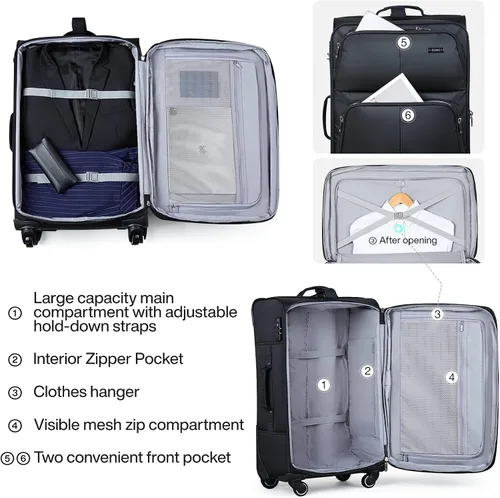 Miniatura 6 de Hanke Juego de equipaje de 202428 pulgadas, equipaje de mano expandible de lado suave, maleta grande con cerradura, equipaje de viaje con ruedas