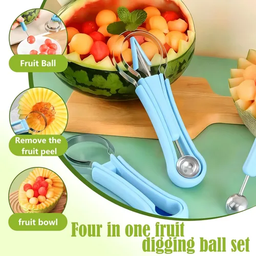 Miniatura 2 de Suuker Juego de cuchara de bola de melón, juego profesional de 4 en 1 de cuchillos de herramientas de tallado de frutas de acero inoxidable