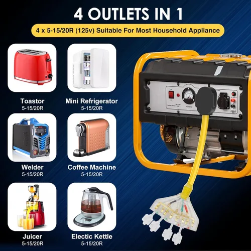 Miniatura 3 de Adaptador de 50 amperios a 20 amperios 110 Distribución RV NEMA 14-50P 4 clavijas macho a 4X 5-20R enchufe doméstico hembra con tapas de protección