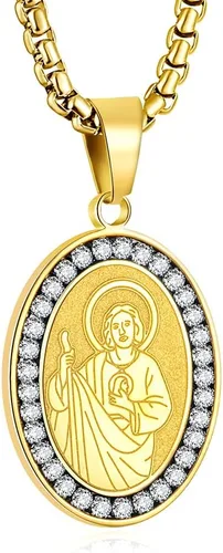 Miniatura 44 de Collar de patrón de santo, San Miguel/Virgen María/Rafael/Judá/Cristóbal/Benedicto/José/Patricio/Francisco/Florián/Tomás/Antonio, acero inoxidable