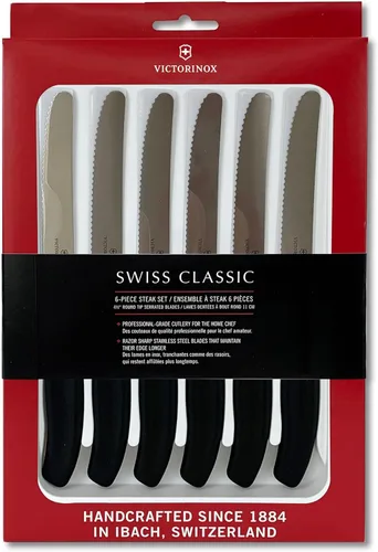 Victorinox 6.7833.6US1 sadf Swiss Classic - Juego de cuchillos para carne de 6 piezas, cuchillas dentadas de 4-1/2 pulgadas con punta redonda, 4