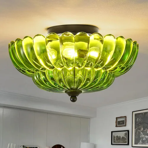 Miniatura 7 de Lámpara de techo semiempotrada de 3 luces, cristal vintage con marco de metal negro, iluminación moderna cerca del techo para dormitorio, cocina