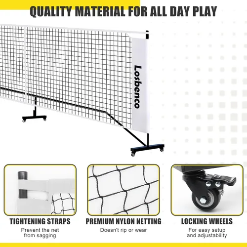 Miniatura 3 de Losbenco Pickleball Net with Wheels Court Lines, Metal Frame & Regulation Size 22FT, 6-in-1 Adjustable Portable Net for Playing Pickleball, Tennis
