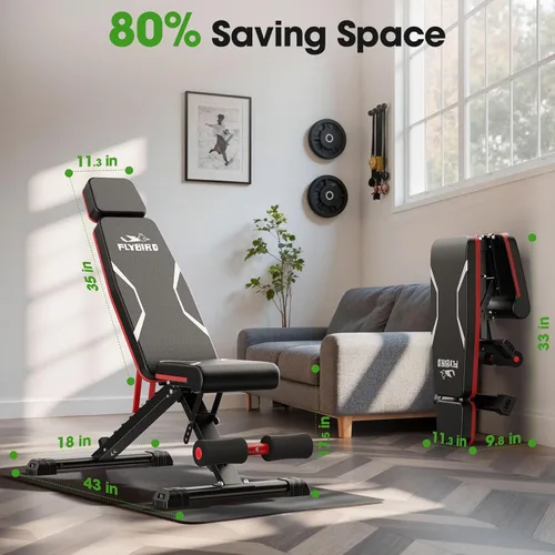 Miniatura 7 de FLYBIRD Banco de pesas ajustable que se adapta hasta 6'5'', capacidad de 750 libras para entrenamiento de cuerpo completo, banco plegable resistente