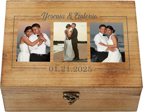 Miniatura 13 de Let's Make Memories Caja de recuerdos de madera personalizada con tapa con bisagras, caja de recuerdos de madera, almacenamiento decorativo