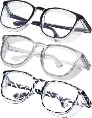 Miniatura 31 de Gafas de seguridad para enfermeras, gafas protectoras – Antivaho marco cuadrado elegante gafas transparentes para mujeres y hombres C16-negro Gery