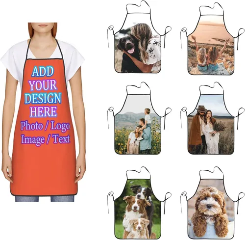 Miniatura 18 de Delantal de cocina personalizado con logotipo de texto fotográfico, delantal unisex personalizado para camarero de restaurante para hornear barbacoa
