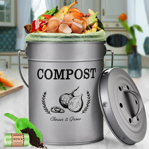 Miniatura 8 de AOSION Contenedor de compostaje para encimera de cocina, contenedor de compostaje interior resistente al olor con tapa y bolsas de compost