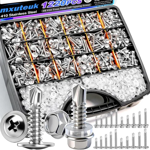 Miniatura 9 de mxuteuk 230 tornillos autorroscantes #8 para metal, 410 tornillos autoperforantes de acero inoxidable, tornillos de chapa de cabeza de truss de 1/2