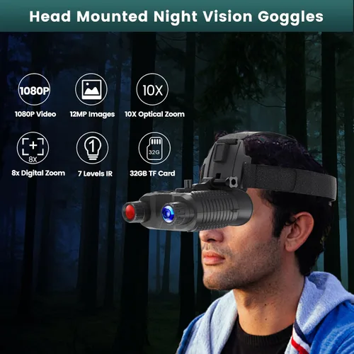 Miniatura 7 de Gafas de visión nocturna montadas en la cabeza, prismáticos digitales recargables de visión nocturna infrarroja de 1312 pies y 2.7 pulgadas