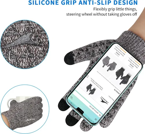 Miniatura 14 de Achiou Guantes de invierno para hombres y mujeres, guantes para pantalla táctil, gel de silicona antideslizante grueso mejorado, forro térmico