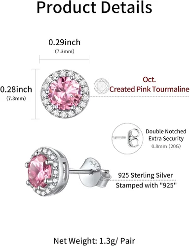 Miniatura 4 de ChicSilver Aretes de plata de ley 925 con forma de corazón, redondo, pera, esmeralda, piedra natal con halo para mujer, joyería de cumpleaños