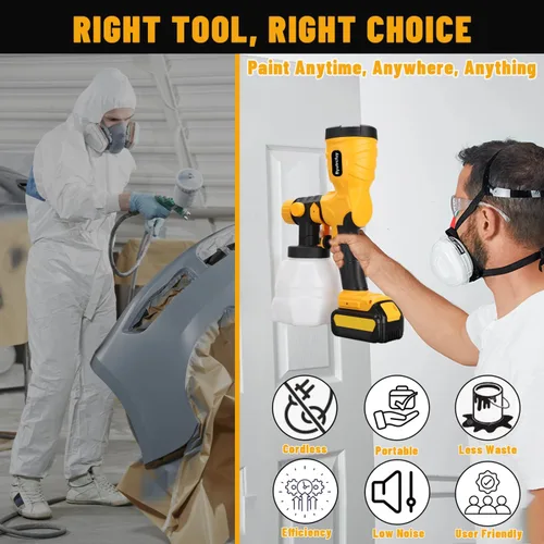 Miniatura 5 de Pulverizador de pintura para batería Dewalt de 20 V, pistola de pintura eléctrica HVLP de 300 W con boquillas de 4 tamaños y 3 patrones