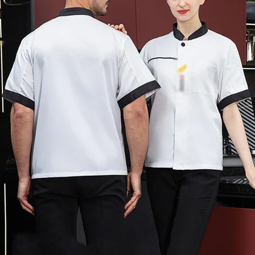Miniatura 4 de Abrigo de chef con botones para hombre, manga cortalarga, chaqueta de chef unisex ligera
