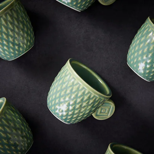 Miniatura 3 de Tazas de café expreso de cerámica vintage, tazas Demitasse de 3 onzas, tazas de café expreso pequeñas en relieve únicas (verde)