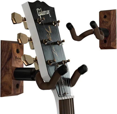 Miniatura 12 de String Swing CC01K-BW Soporte de pared para guitarras acústicas y eléctricas con soporte de pared de nogal negro