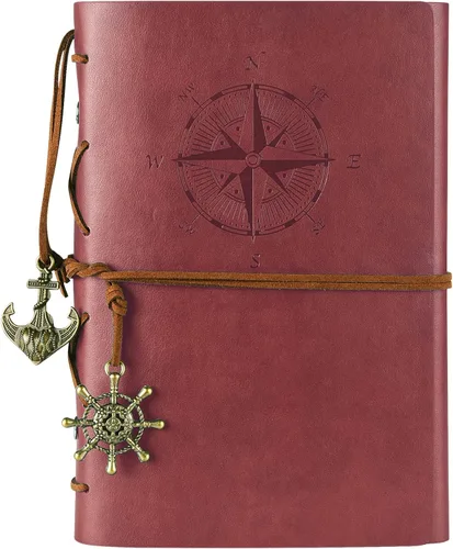 Miniatura 7 de Libreta Maleden de estilo clásico de alta calidad, de hojas recargables, de cuero sintético repujado, diario de viaje con páginas en blanco y Marrón
